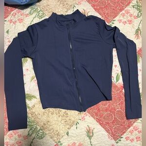 Blue Two-piece Jacket and High-Waist Leggins